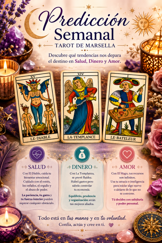 Predicción semanal del Tarot de Marsella, salud, dinero y amor para esta semana