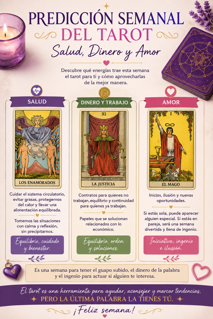 Predicción semanal del tarot, salud, dinero y amor